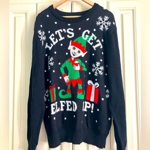 Let’s Get Elfed Up Hybrid Holiday Cotton Blend Ugly Christmas Sweater Size Large